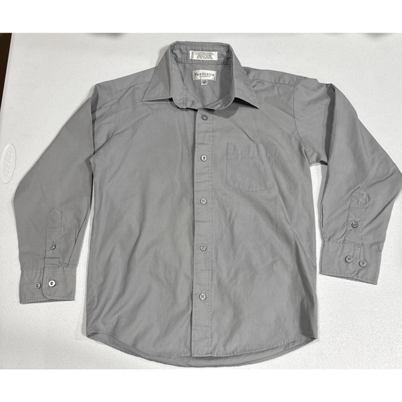 VAN HEUSEN Boys Gray Button Up Dress Shirt Long Sleeve Size 10 Party Formal - Picture 2 of 10